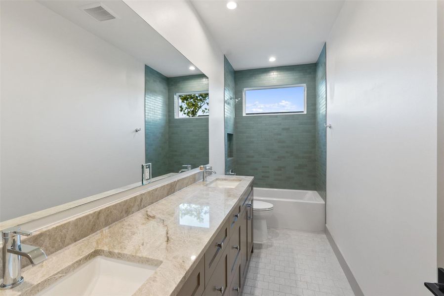 Double vanity in secondary bathroom.