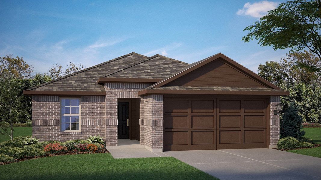 Front exterior of a new home in Hickory Grove, Krum, TX, highlighting curb appeal (Image 1).