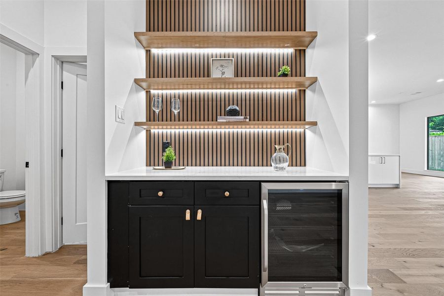 Bar area with under shelf lighting. Bar area with under shelf lighting.