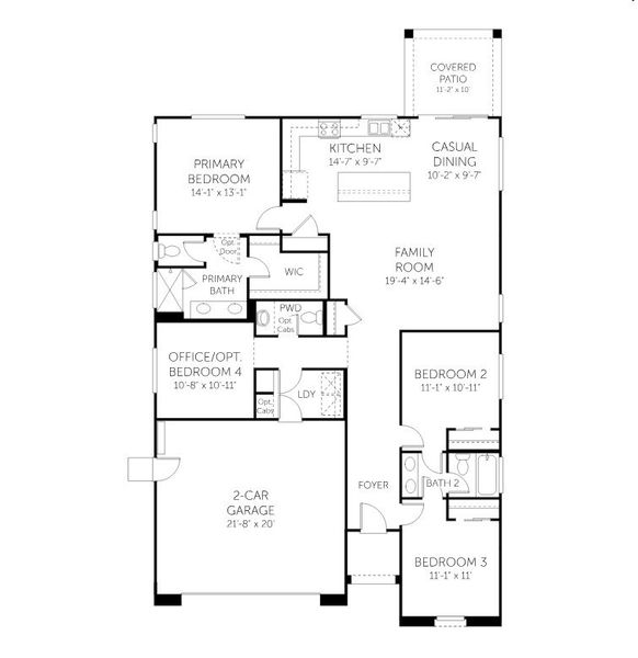 2D floor plan layout for the Corona - Single Family Homes by Dream Finders Homes in El Cidro, Goodyear, AZ (Image 3).