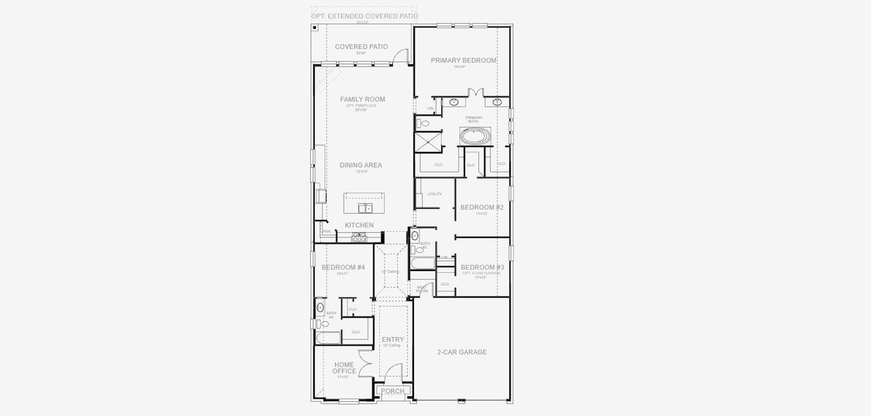 2D floor plan layout for the 2357W by Perry Homes in Walsh Ranch 50', Aledo, TX (Image 4).