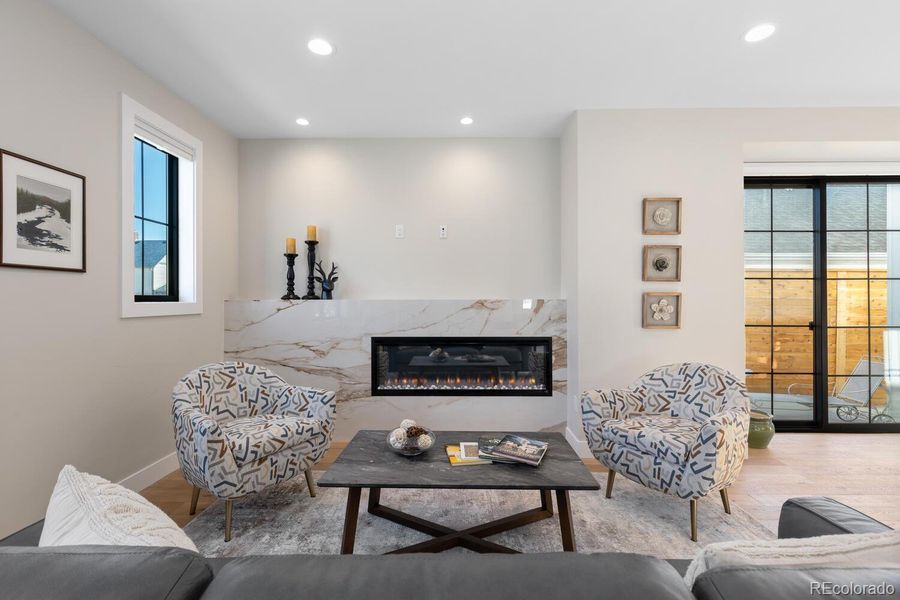 Stunning slab fireplace surround with amplespace for artwork or a large TV Stunning slab fireplace surround with amplespace for artwork or a large TV