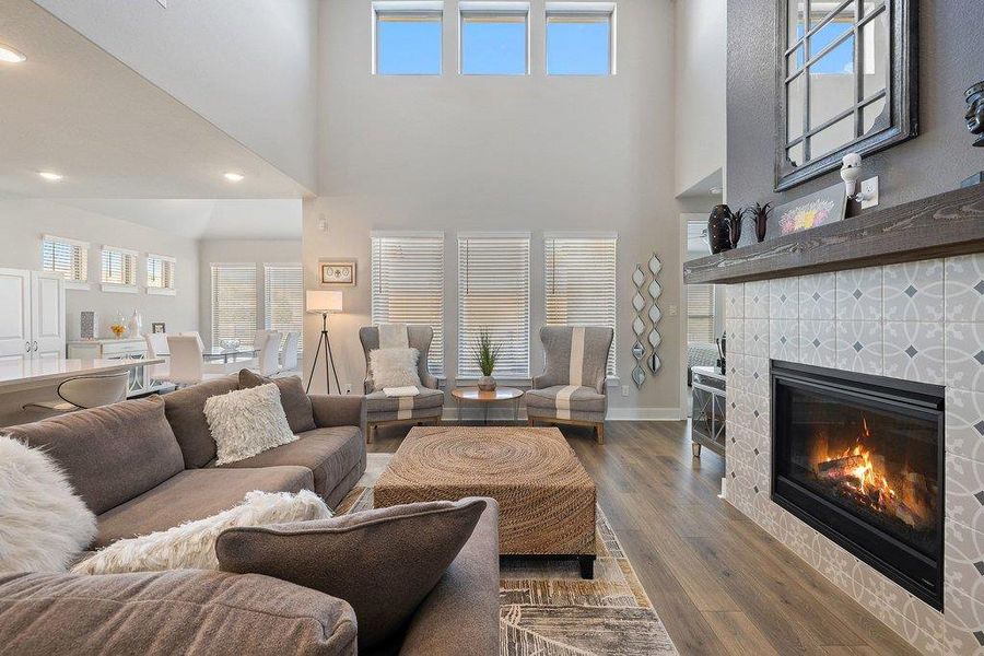 Open-concept living with soaring ceilings and abundant natural light.