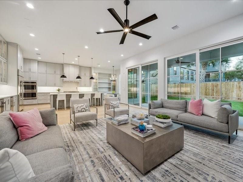 View to kitchen nd back doors from the living room