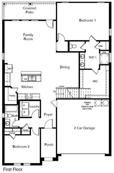 D.R. Horton's Glenwood floorplan, 1st floor - All Home and community information, including pricing, included features, terms, availability and amenities, are subject to change at any time without notice or obligation. All Drawings, pictures, photographs, video, square footages, floor plans, elevations, features, colors and sizes are approximate for illustration purposes only and will vary from the homes as built.