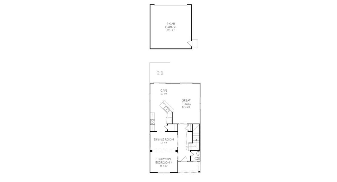 2D floor plan layout for the Chestnut - Single Family Homes by Dream Finders Homes in River Oaks, Okatie, SC (Image 4).
