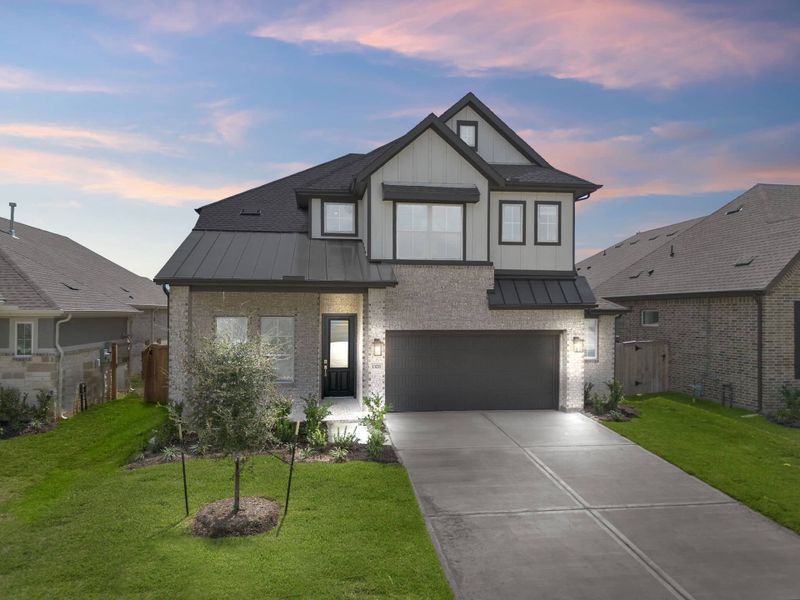 Front exterior of a new home in Wood Leaf Reserve, Tomball, TX, highlighting curb appeal (Image 26).