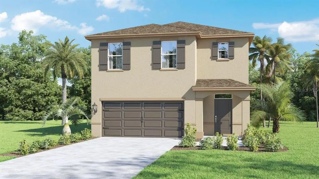 Front exterior of a new home in Cascades, Davenport, FL, highlighting curb appeal (Image 1). Front exterior of a new home in Cascades, Davenport, FL, highlighting curb appeal (Image 1).