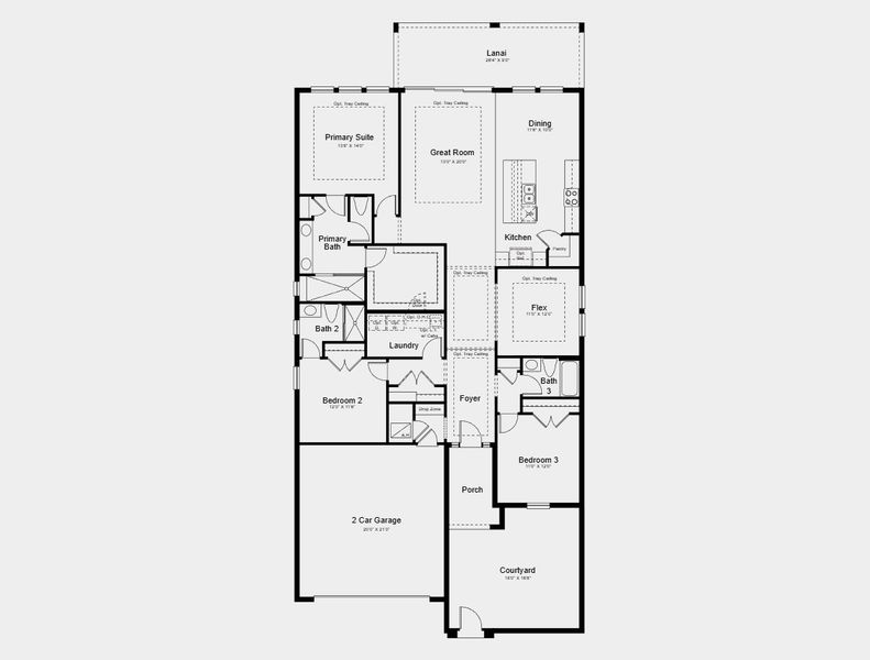 2D floor plan layout for the Marino by Taylor Morrison in Esplanade at McKinnon Groves, Winter Garden, FL (Image 5).