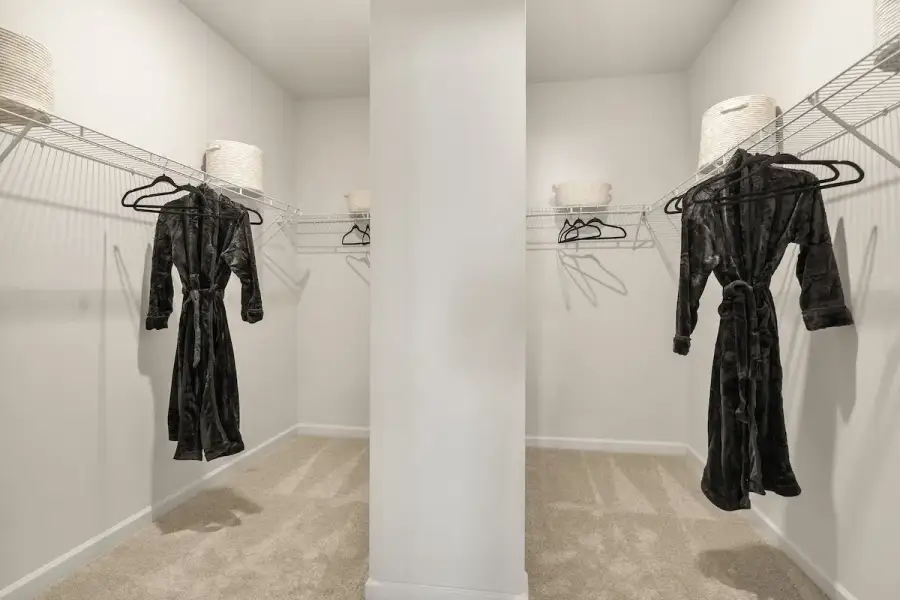 The James- Primary Suite Closet. Home under construction, sample image for illustration; upgrades, options, and colors may vary. The James- Primary Suite Closet. Home under construction, sample image for illustration; upgrades, options, and colors may vary.