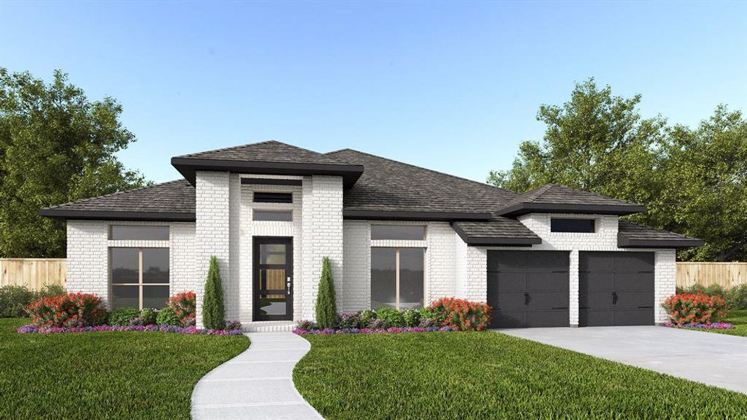 Front exterior of a new home in Kresston 65', Magnolia, TX, highlighting curb appeal (Image 14).