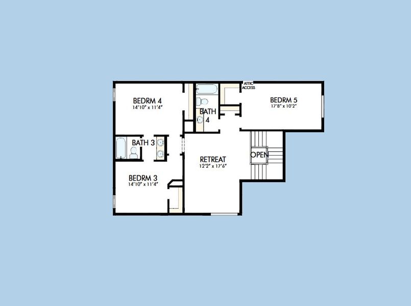 2D floor plan layout for the The Tomball by David Weekley Homes in Walden Creek – Summit Collection, Montgomery, TX (Image 4).