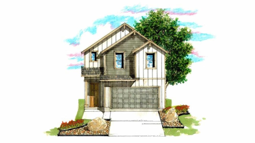 Representative exterior photo of a completed home built from the 1592 by Texas Homes in Trilogy Grove, Leon Valley, TX (Image 2). Representative exterior photo of a completed home built from the 1592 by Texas Homes in Trilogy Grove, Leon Valley, TX (Image 2).