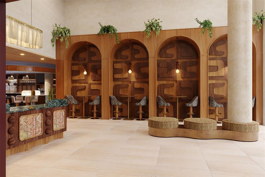 Designed by award-winning Kim Lewis Designs, the main lobby features custom millwork and intimate coworking nooks for meetings or focused work.