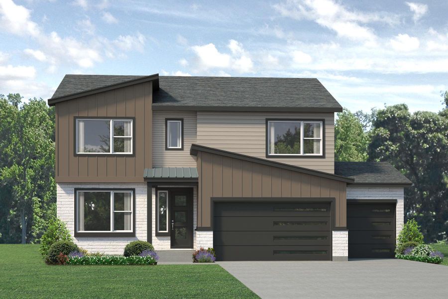 Representative exterior photo of a completed home built from the Gunnison by Risewell Homes in Highlands Preserve, Mead, CO (Image 10).