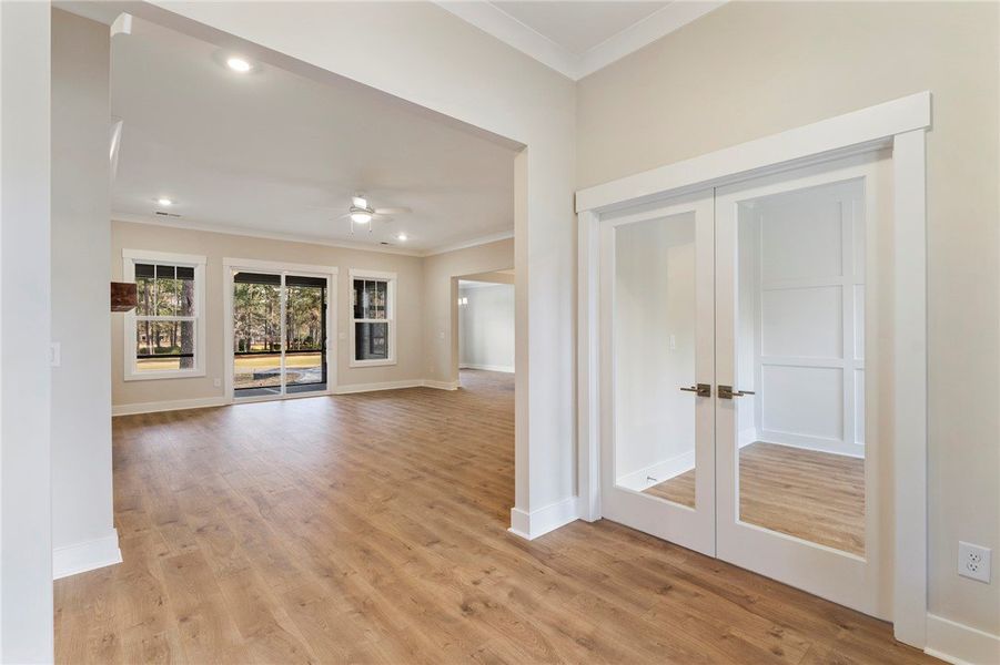 This inviting living space features warm flooring,