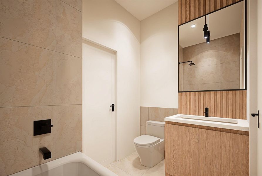 Downstairs bathroom ensuite bathroom with walk-in closet