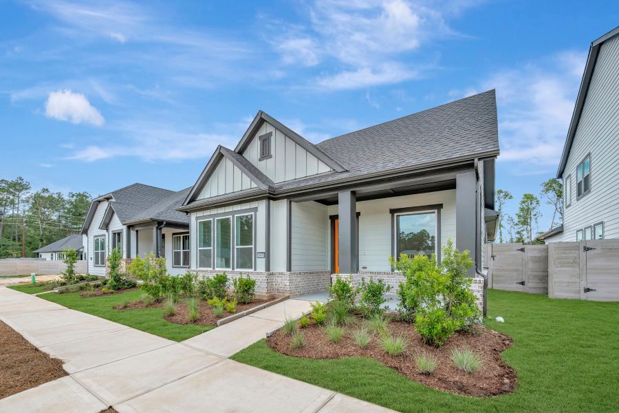 Front exterior of a new home in Two Step Farm - Landmark Row Collection, Montgomery, TX, highlighting curb appeal (Image 24).