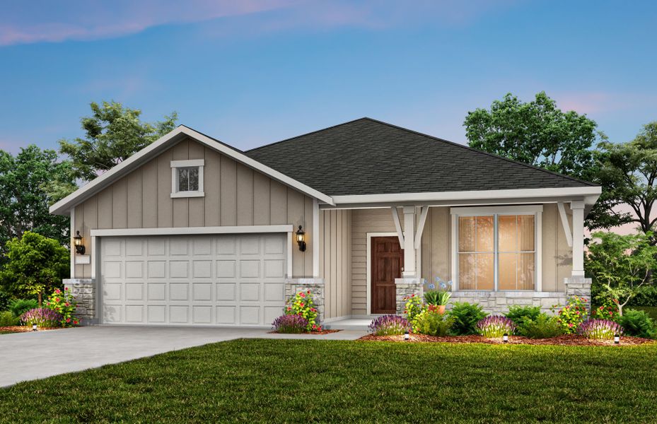 The Burnet, a one-story home with 2-car garage, shown with Home Exterior 40 The Burnet, a one-story home with 2-car garage, shown with Home Exterior 40