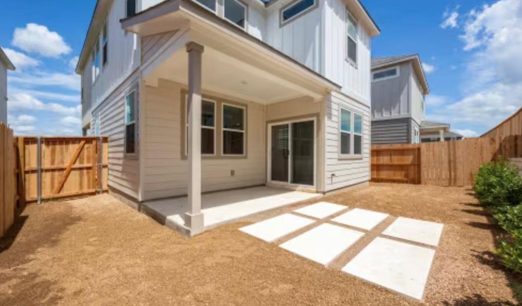 Exterior details and patio area of a home in Ryegrass Collection – Freedom at Anthem, Kyle (Image 2).