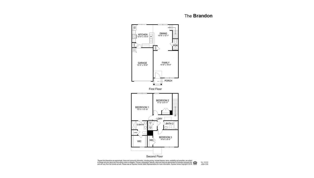 2D floor plan layout of this home in The Oaks at Center Station, Hollywood, SC (Image 4).