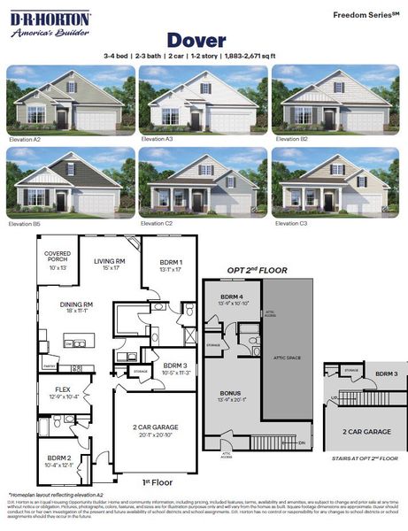 2D floor plan layout for the Dover by D.R. Horton in Quarry Hills - Freedom, Swepsonville, NC (Image 3).