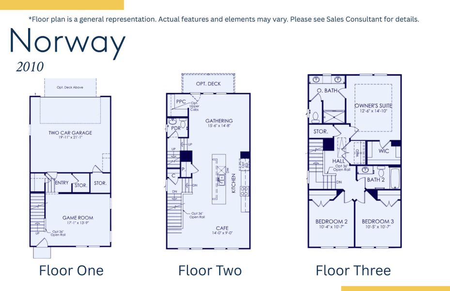 2D floor plan layout of this home in Lakeside Townes at Riverlights, Wilmington, NC (Image 3).
