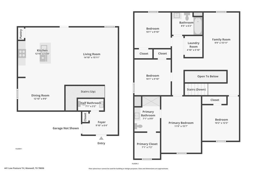 2D floor plan layout of this home in Sunset Oaks, Maxwell, TX (Image 4).