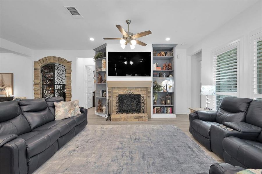 View from the kitchen side to show off the fireplace