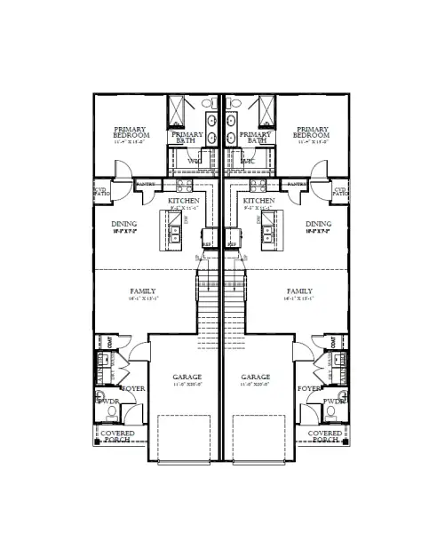 2D floor plan layout for the Medina by Pacesetter Homes in Saddle Creek Twinhomes, Georgetown, TX (Image 3).