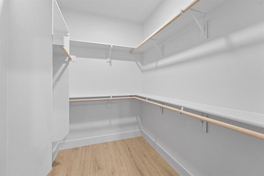 Spacious closet with light wood-style flooring