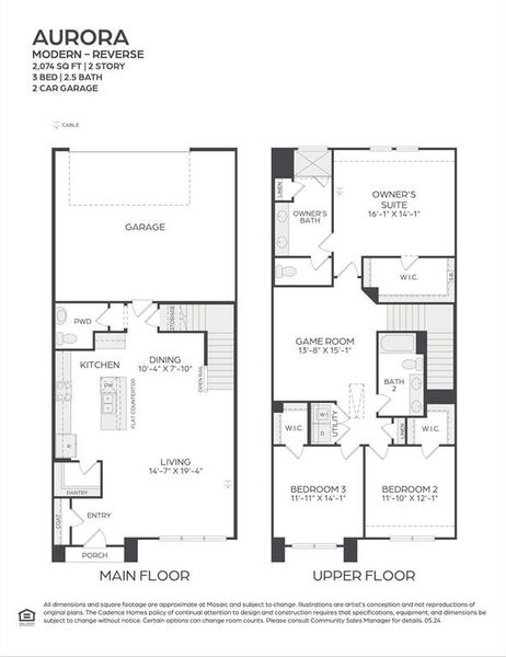 Our over the top Aurora Reverse floor plan offers outstanding entertaining space on the mail level with a game room and spacious bedrooms upstairs!