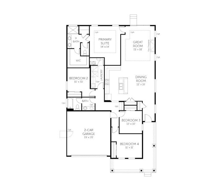 2D floor plan layout for the Newport - Single Family Homes by Dream Finders Homes in Wolf Creek Run, Strasburg, CO (Image 5).