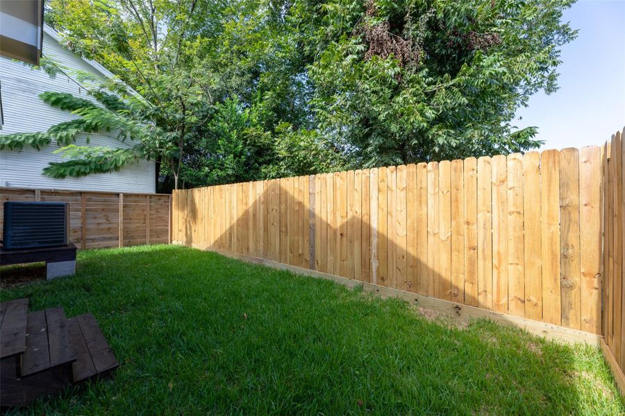 Back yard/ new grass and privacy fence
