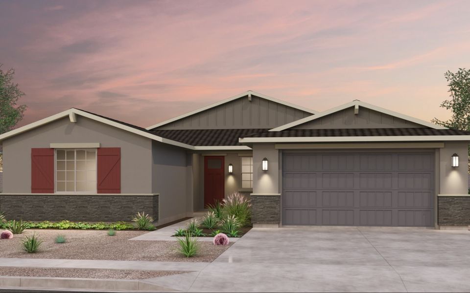 Representative exterior photo of a completed home built from the Lily by Brookfield Residential in Highland Mariposa at Alamar, Avondale, AZ (Image 1).