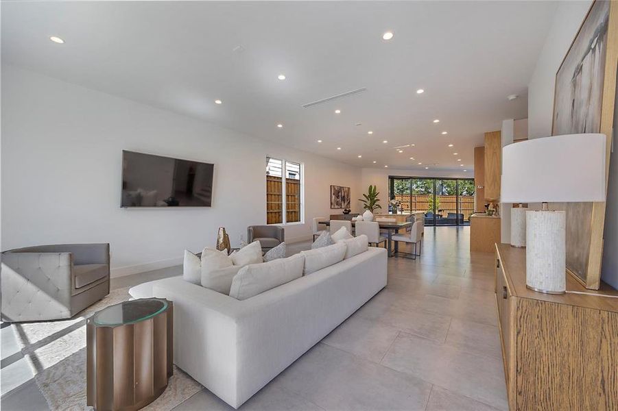 Living room with floor to ceiling windows