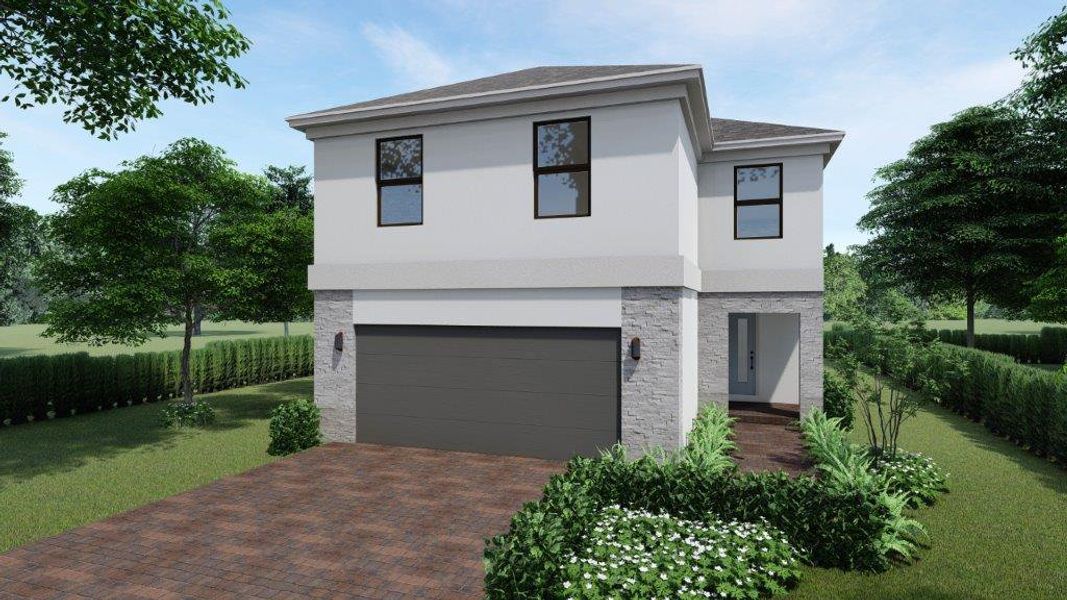 Front exterior of a new home in Hunters Manor, Pompano Beach, FL, highlighting curb appeal (Image 1). Front exterior of a new home in Hunters Manor, Pompano Beach, FL, highlighting curb appeal (Image 1).