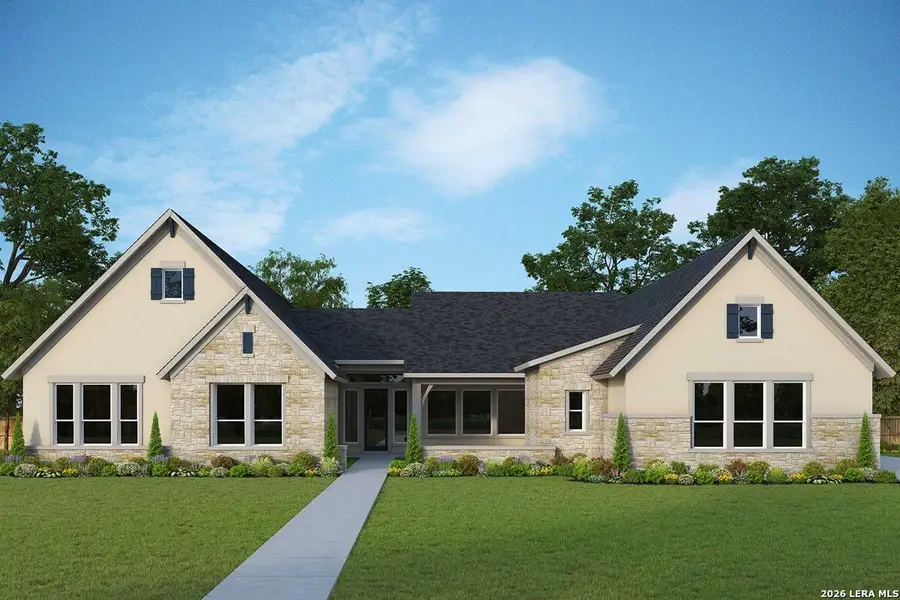 Front exterior of a new home in Megans Landing – Half-Acre Homesites, Castroville, TX, highlighting curb appeal (Image 1). Front exterior of a new home in Megans Landing – Half-Acre Homesites, Castroville, TX, highlighting curb appeal (Image 1).