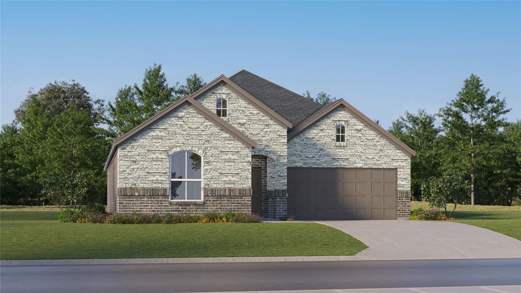 Front exterior of a new home in Ashland, Angleton, TX, highlighting curb appeal (Image 1).