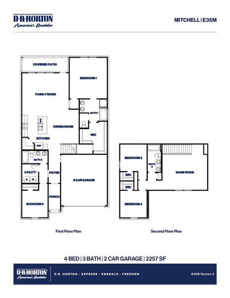 2D floor plan layout for the Mitchell by D.R. Horton in Sunterra Lakes, Brookshire, TX (Image 3).