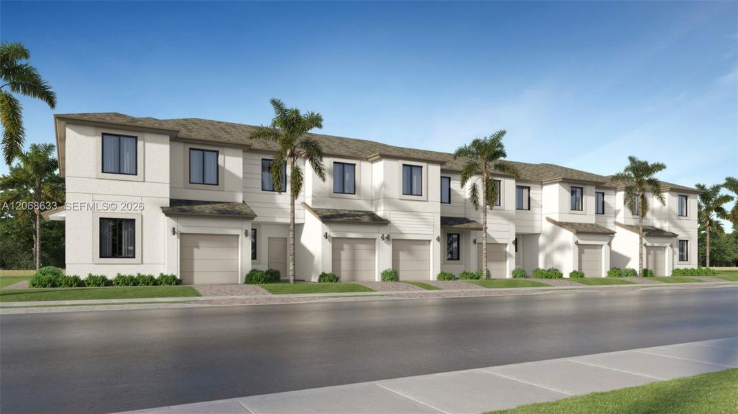 Front exterior of a new home in Sunscapes, Florida City, FL, highlighting curb appeal (Image 1). Front exterior of a new home in Sunscapes, Florida City, FL, highlighting curb appeal (Image 1).