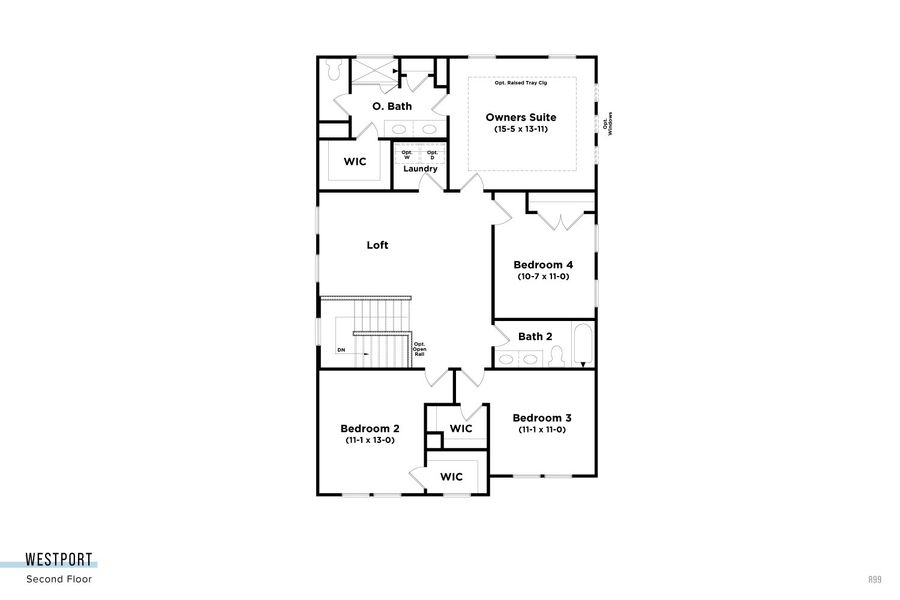 2D floor plan layout for the Westport by DRB Homes in Miller Farm Single Family Homes, Pineville, NC (Image 5).