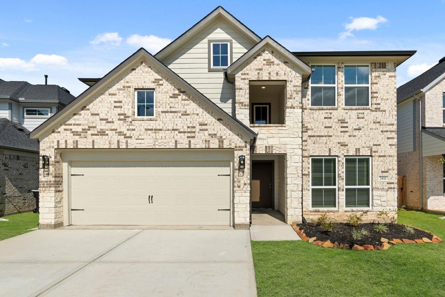 Front exterior of a new home in Morton Creek Ranch, Katy, TX, highlighting curb appeal (Image 19). Front exterior of a new home in Morton Creek Ranch, Katy, TX, highlighting curb appeal (Image 19).