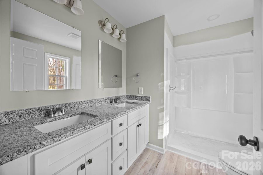 Double sink vanity in Primary - linen closet behind the door!