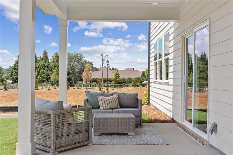 Exterior details and patio area of a home in The Estates at Gainesville Township, Gainesville (Image 3).