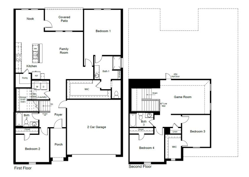 2D floor plan layout for the NAPLES by D.R. Horton in Homestead at Parks Bell Ranch, Odessa, TX (Image 5).