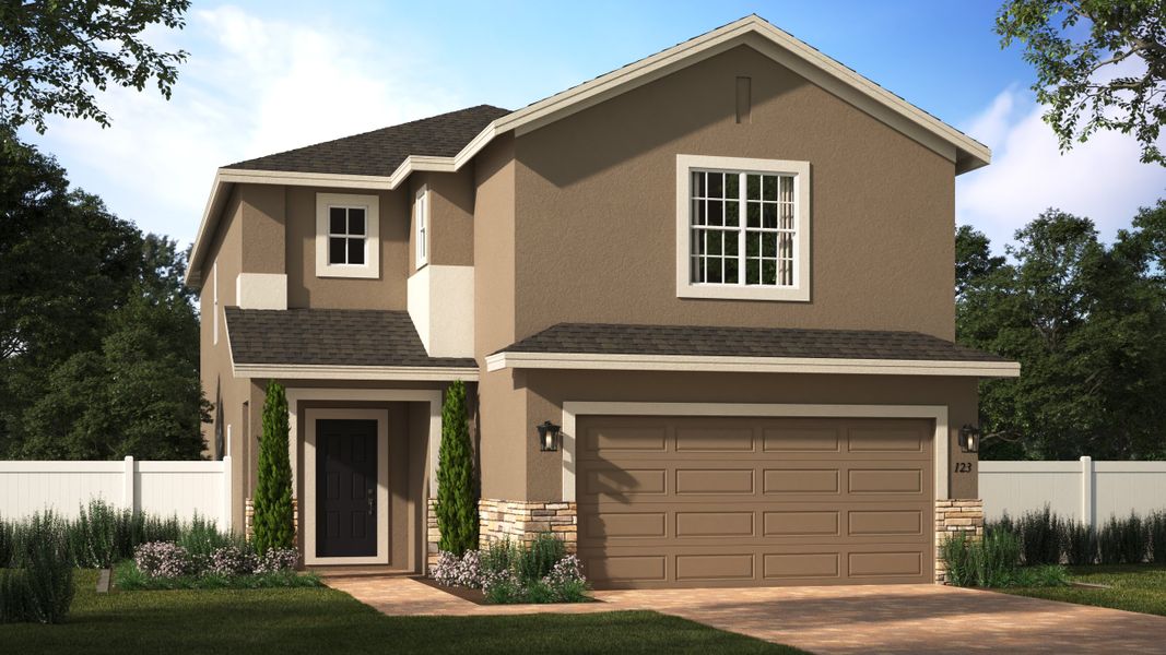 Representative exterior photo of a completed home built from the Sebastian by Risewell Homes in Trinity Lakes, Groveland, FL (Image 8). Representative exterior photo of a completed home built from the Sebastian by Risewell Homes in Trinity Lakes, Groveland, FL (Image 8).