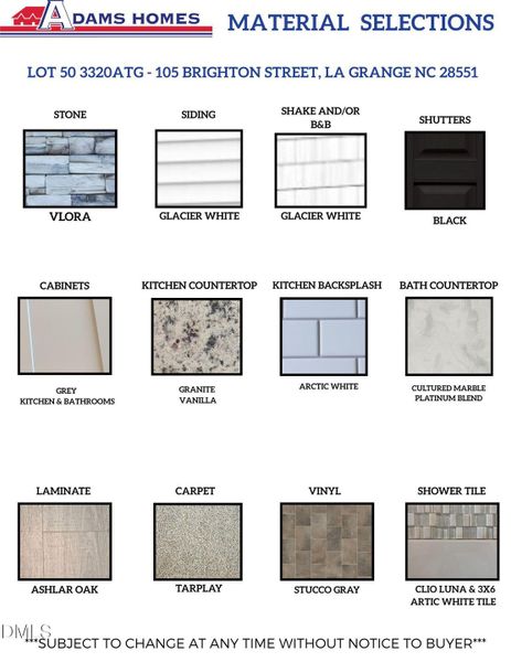 LOT 50 MATERIAL SELECTIONS