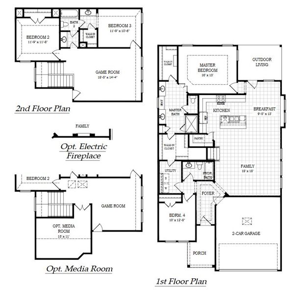 2D floor plan layout for the Wilshire by Chesmar Homes in Trace, San Marcos, TX (Image 1).