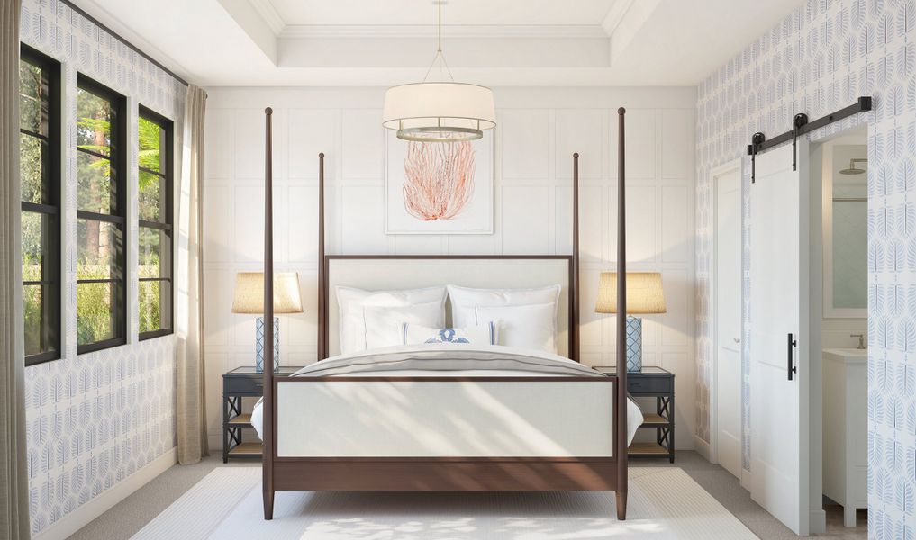 Primary suite with crown moulding and private bath Primary suite with crown moulding and private bath